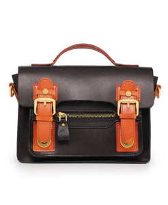 Mini Leather Satchel Crossbody Bag - Brown