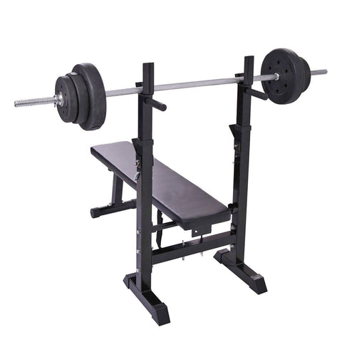 Image of Adjustable Weight Lifting Flat Bench Foldable Workout W/Squat Rack - mommyfanatic