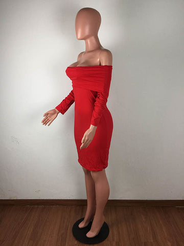 Image of Red Midi Dress Wedding Party Formal Casual With Sleeves - mommyfanatic