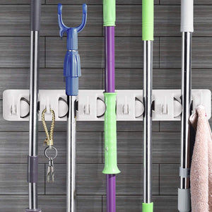 Wall-Mounted Mop & Broom Hanger With 5 Positions