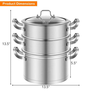 Stainless Steel 3 Tier Steamer Pot Large With Lid 2 x 2.3 QT