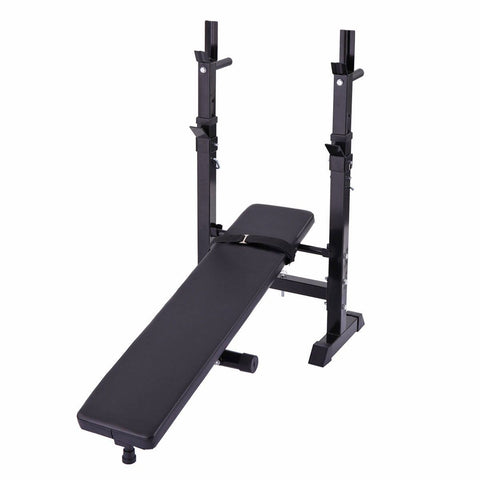 Image of Adjustable Weight Lifting Flat Bench Foldable Workout W/Squat Rack - mommyfanatic