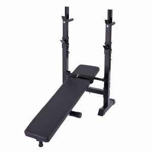 Adjustable Weight Lifting Flat Bench Foldable Workout W/Squat Rack - mommyfanatic