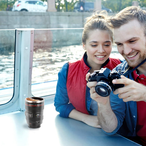 Image of Black Camera Lens Coffee Mug Cup Food-Grade Stainless Steel Travel