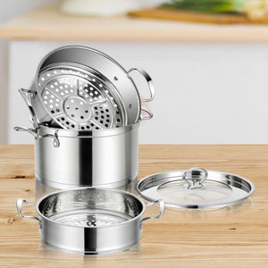 Stainless Steel 3 Tier Steamer Pot Large With Lid 2 x 2.3 QT