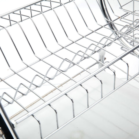 Image of 2 Tier Dish Drying Rack Drainer Stainless Steel Kitchen Organizer