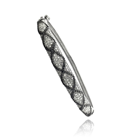 1/2ct Black & White Diamond Criss Cross Silver Tone Bangle Bracelet