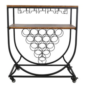 Small Metal Wine Storage Rack Stand Cart W/Glass Holder For Home