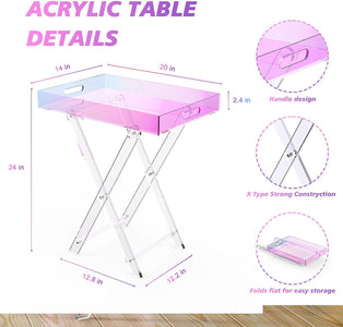 Stylish Acrylic Iridescent Coffee Table Folding Tray 24 inches High