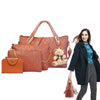 4 Pcs Women Leather Handbag Shoulder Tote Satchel Purse Brown