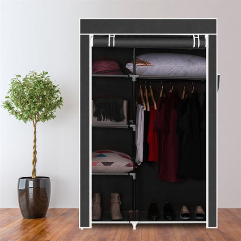 Image of Portable Wardrobe Closet W/Shelves Heavy Duty Zippered Cover 64" Black - mommyfanatic