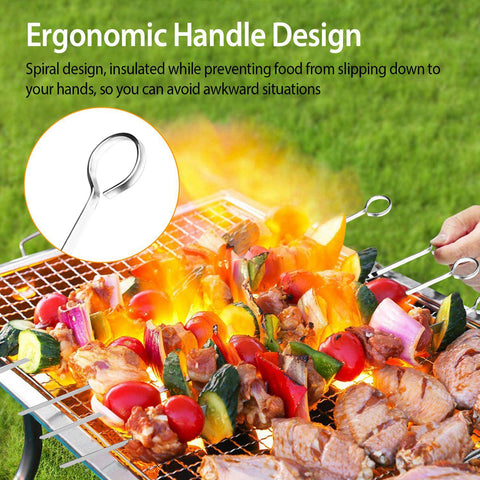 Image of 10Pcs BBQ Shish Kabob Skewers 16-inch V-Shape Stainless Steel Reusable