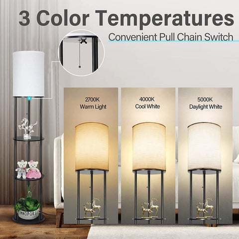 Image of 63" Floor Lamp LED Modern W/Shelves Dimmable Living Room Bedroom Black
