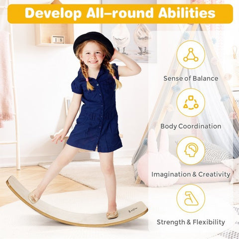 Image of Wooden Wobble Board Kids Toddler Adults Exercise 660 Pounds Capacity