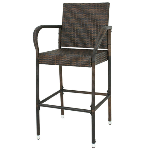 Image of Outdoor Wicker Bar Stool Set of 2 Rattan Bar stools Dining Chair Garden Club - mommyfanatic