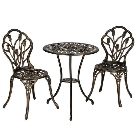 Image of 3pc Patio Bistro Dining Furniture Set Outdoor Garden Iron Table Chair Bronze - mommyfanatic