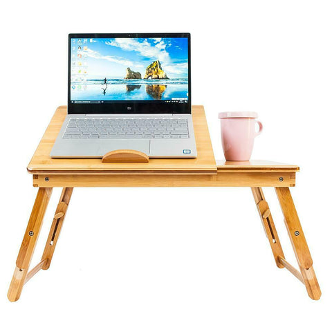 Image of Small - laptop bamboo desk adjustable foldable mobile for bed/couch tilting drawer - mommyfanatic