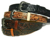 Brown - hand-tooled western custom leather belt cowboy big and tall - mommyfanatic