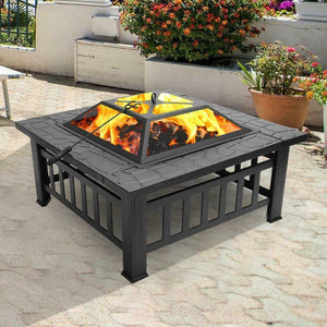 Metal - wood/log burning small square fire pit outdoor living backyard patio ideas - mommyfanatic