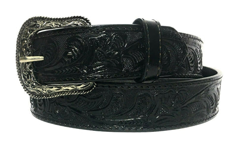Brown - hand-tooled western custom leather belt cowboy big and tall - mommyfanatic