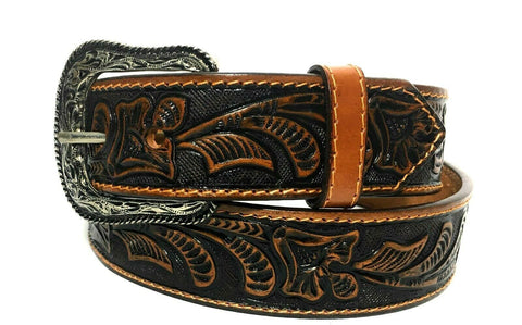 Image of Brown - hand-tooled western custom leather belt cowboy big and tall - mommyfanatic